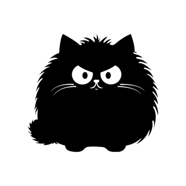 Vector angry fluffy black cat