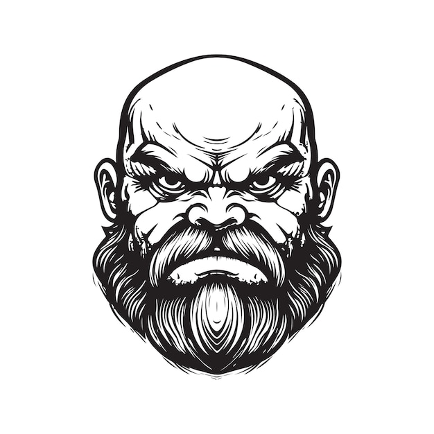 Angry giant vintage logo concept black and white color hand drawn illustration