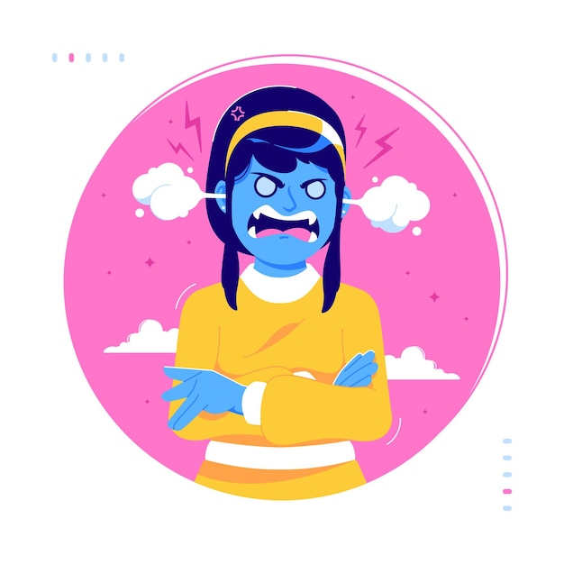 Angry girl blue character illustration