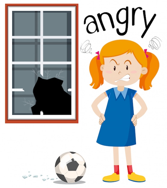 Angry girl with broken window