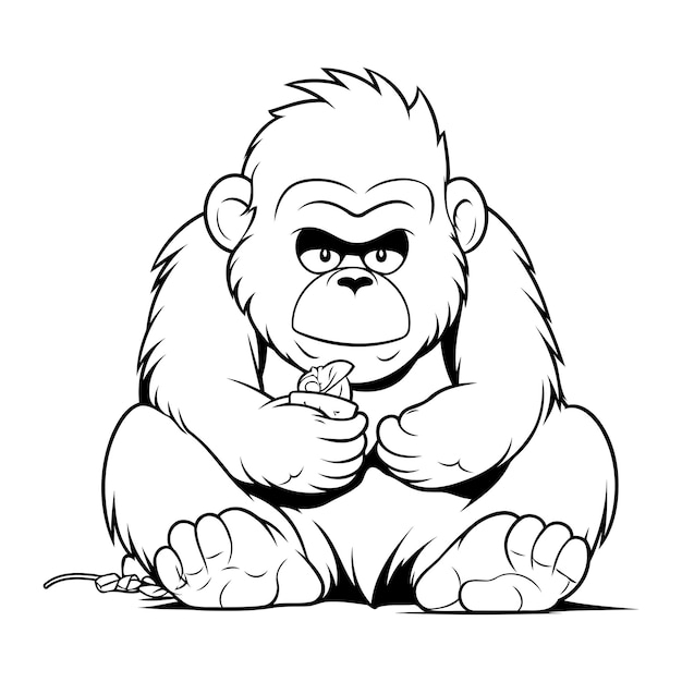 Angry Gorilla Black and White Cartoon Illustration Vector