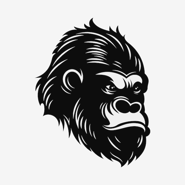 Angry gorilla head Black and white logo Vector illustration