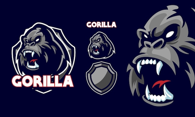 Вектор Злая голова гориллы с клыком готова укусить логотип талисмана