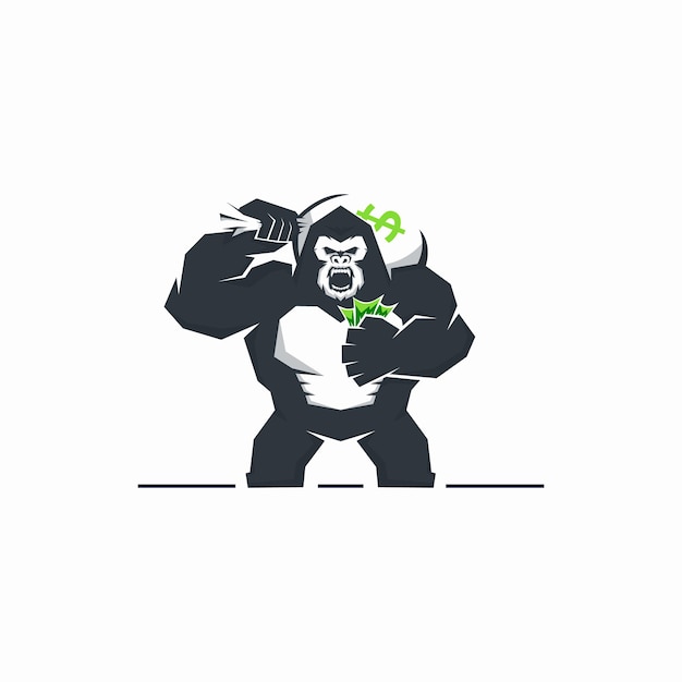 Angry gorilla logo mascot holding money