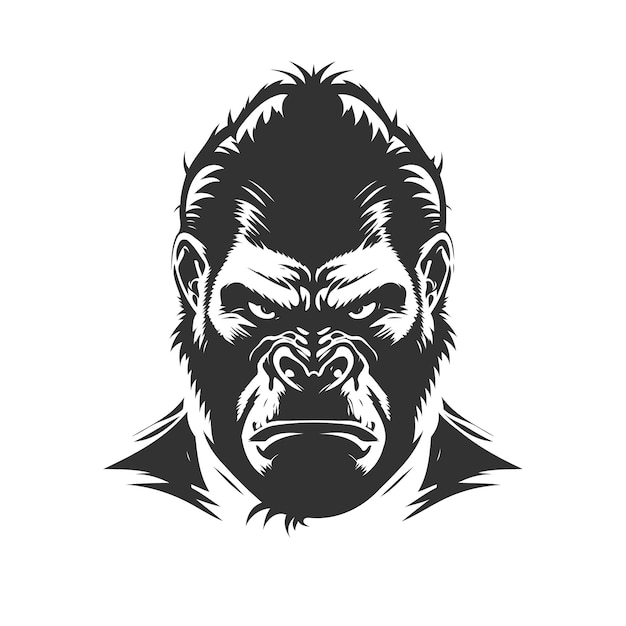 Vector angry gorilla striking black and white drawing silhouette illustration.