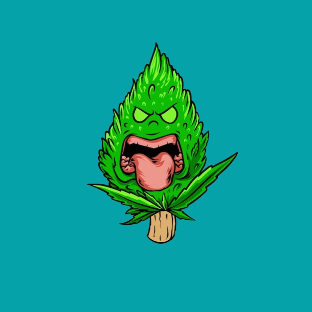 angry green weed illustration