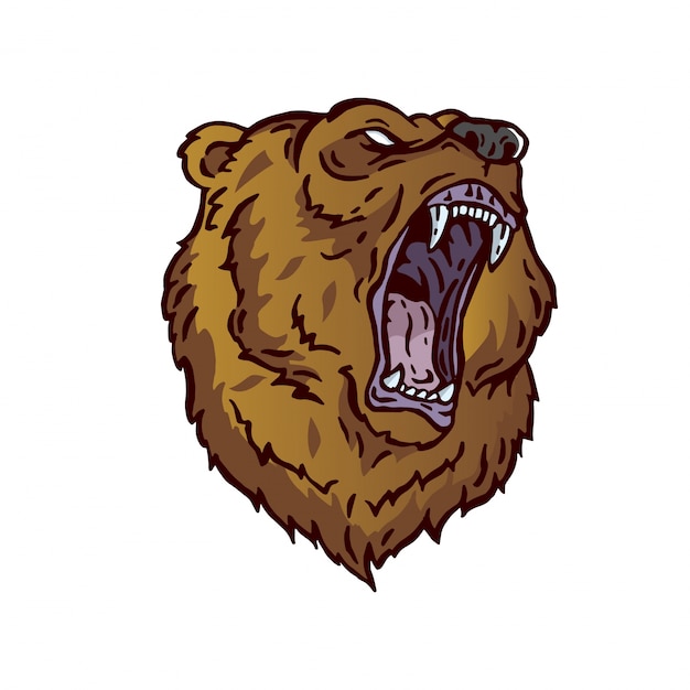 Angry grizzlies bear head logo character illustration