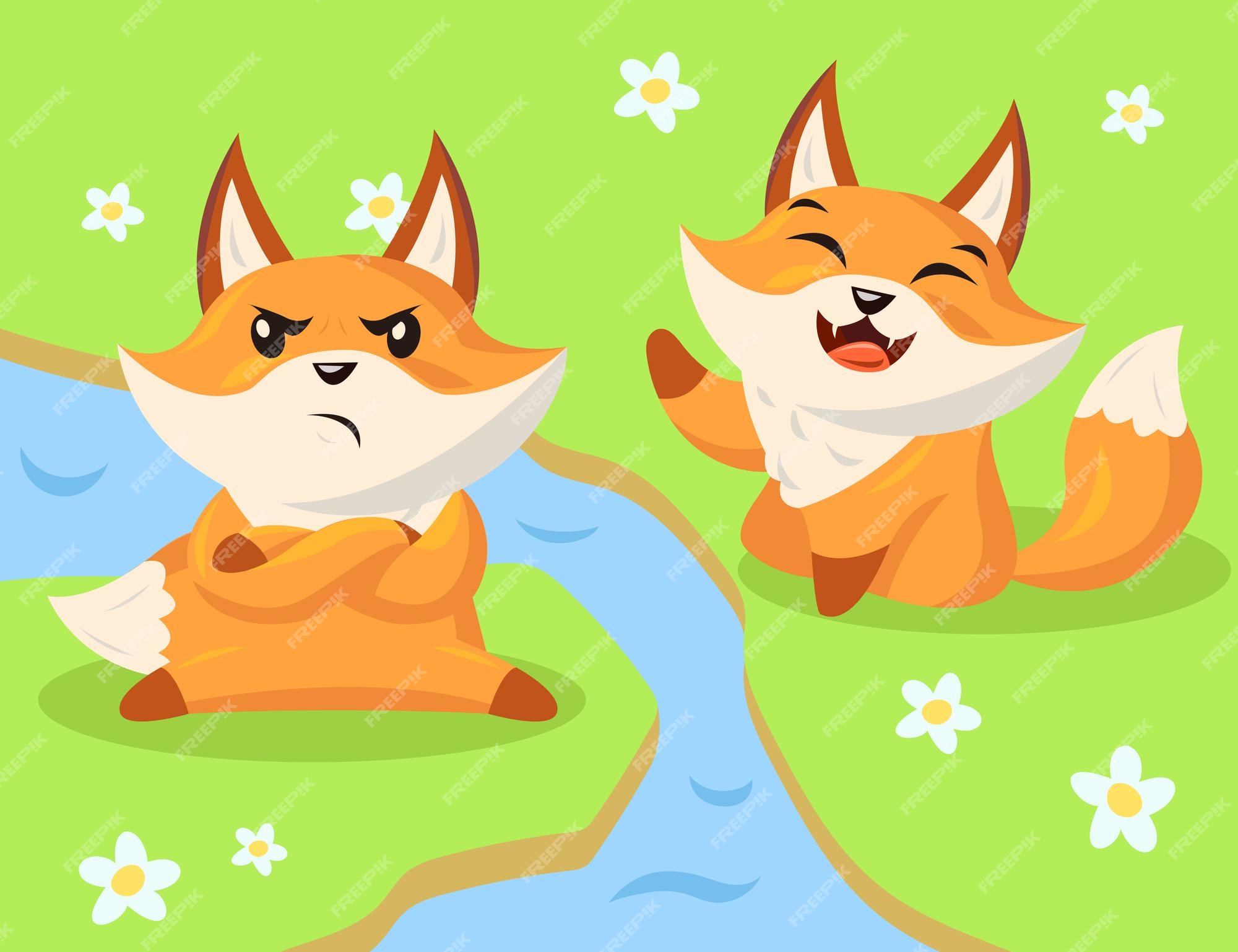 Premium Vector | Angry and happy cartoon fox characters Premium Vector | Angry and happy cartoon fox characters