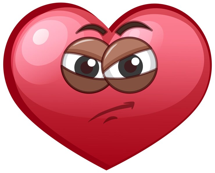 Vector angry heart emoticon on white background