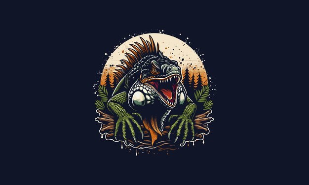 Vector angry iguana on forest vector artwork design