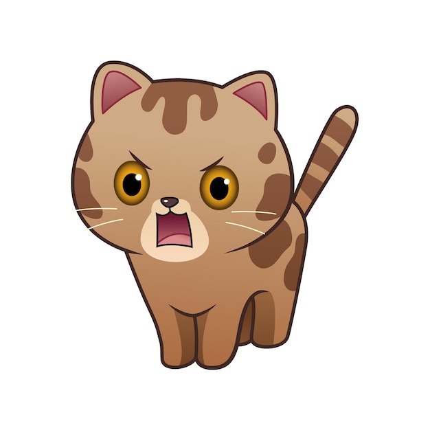 Angry kawaii bengal cat cartoon animal illustration