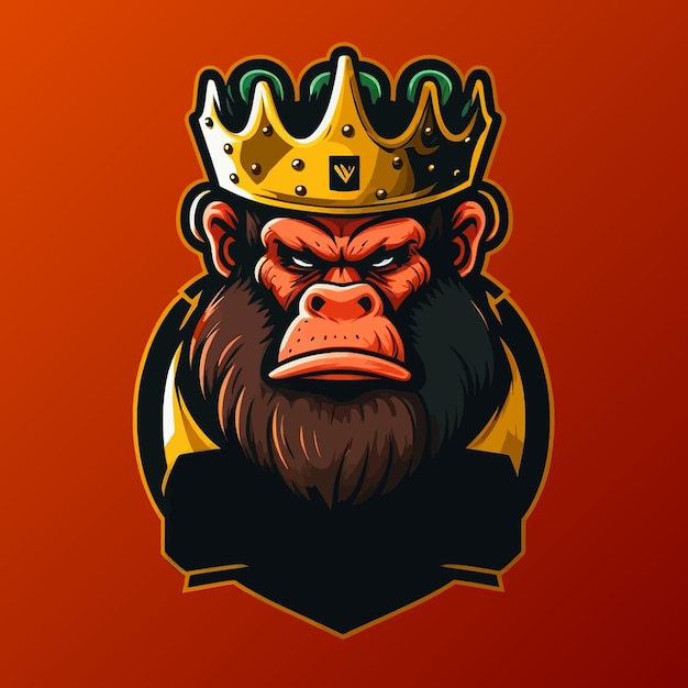 Angry king gorilla, design mascotte esports, modello di logo di gioco, illustrazione