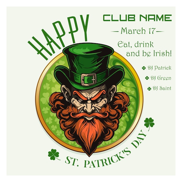 Vector angry leprechaun on vintage st patricks day poster
