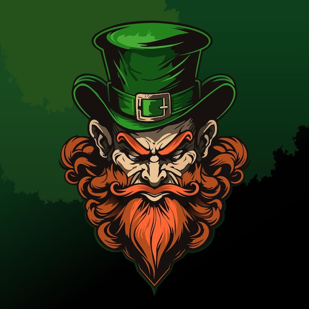 Vector angry leprechaun with thick red beard vintage logo st patricks day design