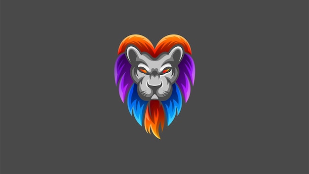 Вектор Логотип головы сердитого льва в векторном шаблоне градиентной прически