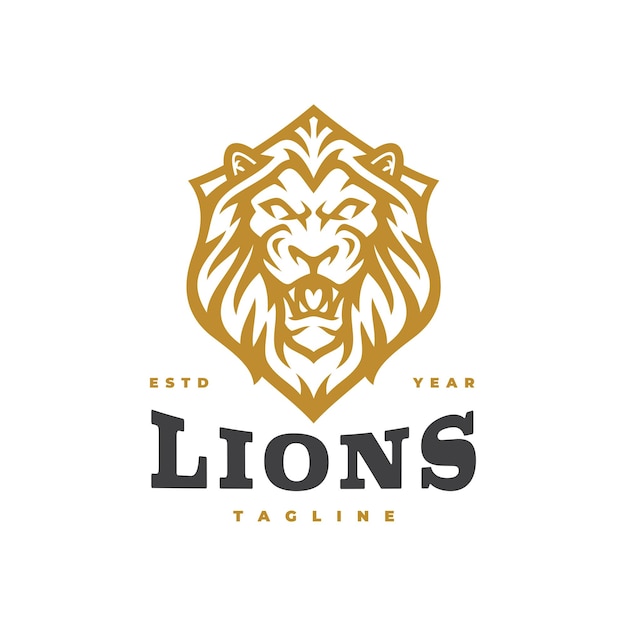 Angry lion shield mascot logo design. lion emblem vector illustration