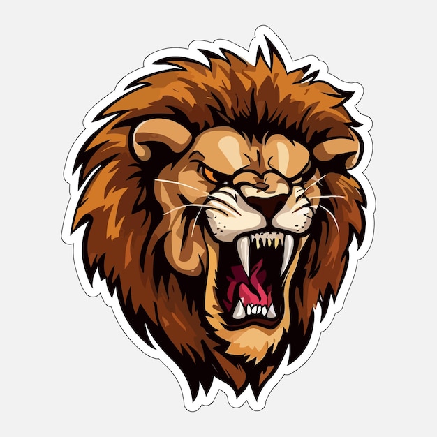 Vector angry lion sticker colorful illumination for print on demand