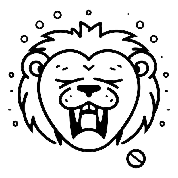 テニスボールを持った怒ったライオン漫画スタイルのベクトルイラスト
