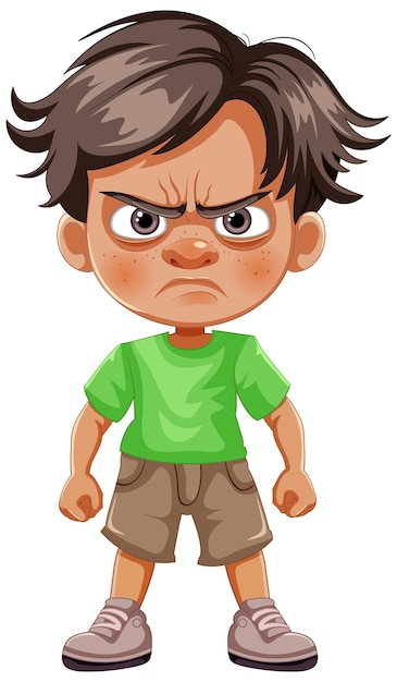 Vector angry little boy standing firm