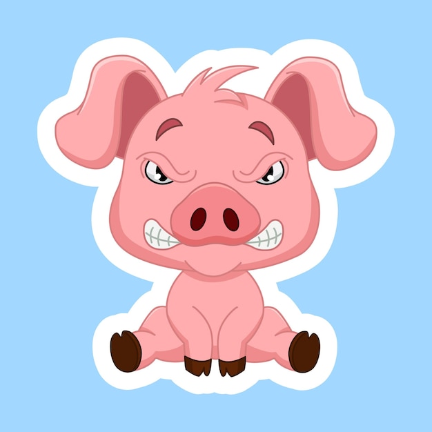 Vector angry little piglet sticker