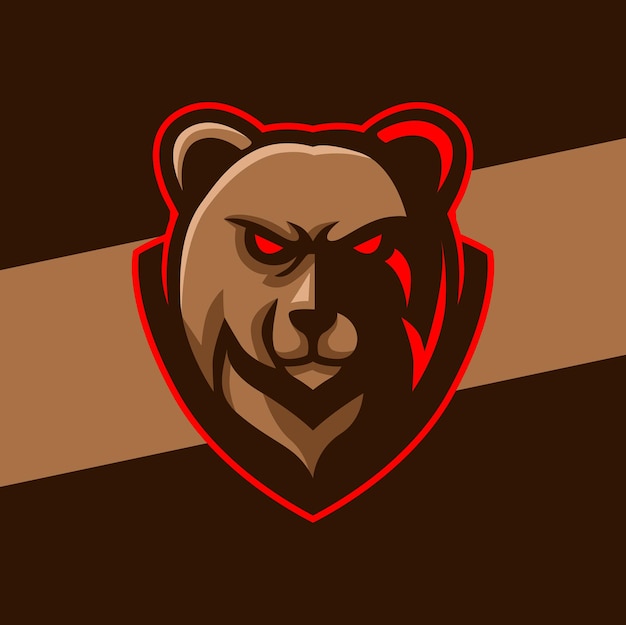 Vector angry mad bear head logo-mascotte met schildlabel voor krachtig esport- en sportontwerp