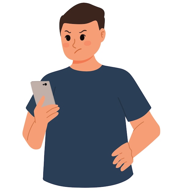 Angry man on his smart phone illustration