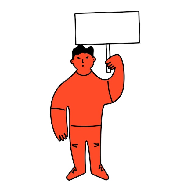 Angry man is standing and holding placard Concept of protest activism demonstration