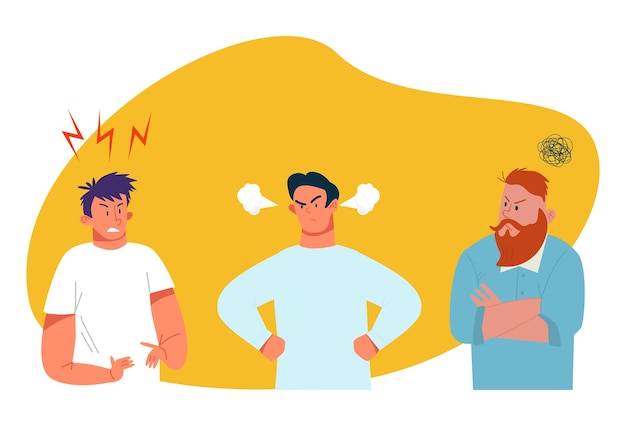 angry man person vector illustration cartoon emotion expression smoke from male character ears people with annoyed face portrait
