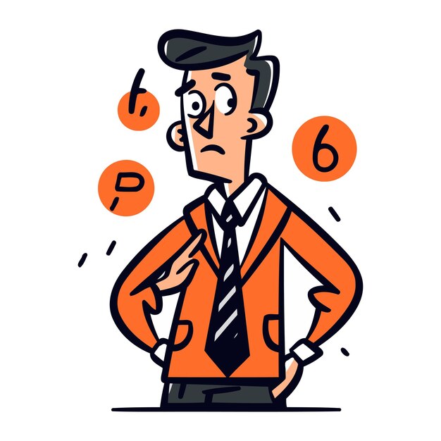 Vector angry man in suit and tie hand drawn vector illustration