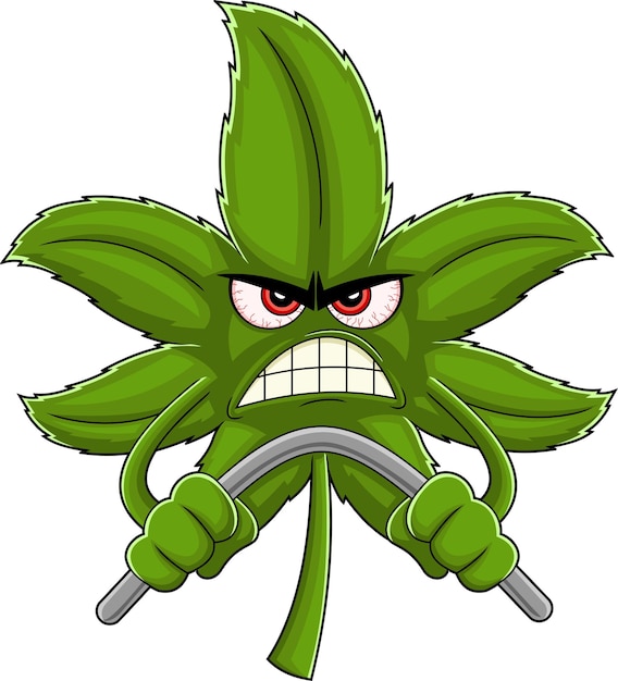 Разгневанный персонаж мультфильма " Лист марихуаны " с руками, сгибающими металлический стержень