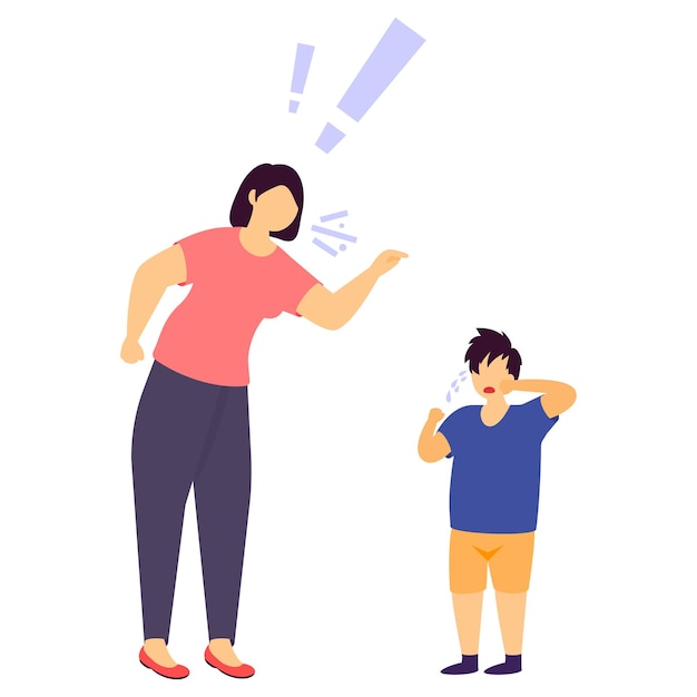angry mother screaming at naughty son concept woman trying to discipline a young girl vector design