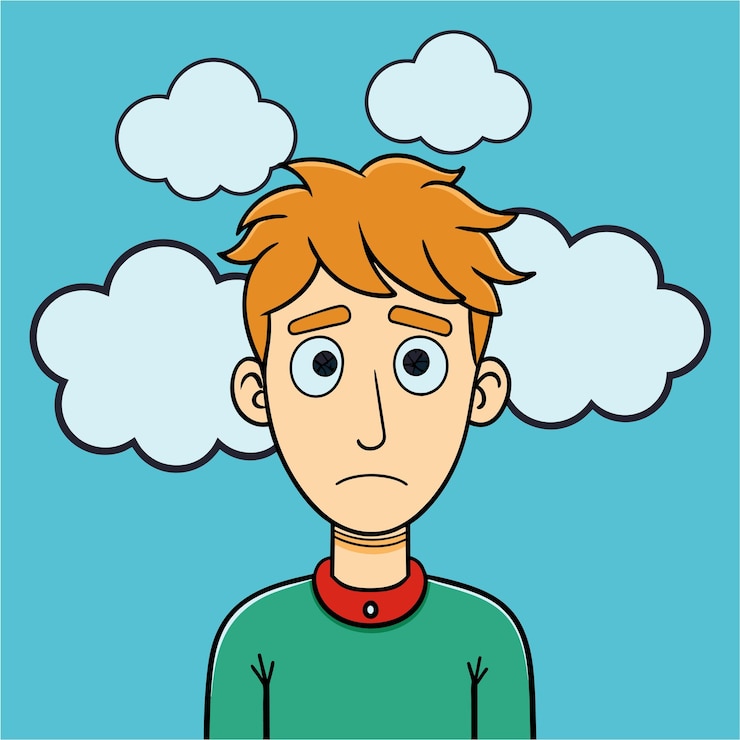Vector angry nervous worry psychologist cloud of thoughts emotions unhappiness mental problems