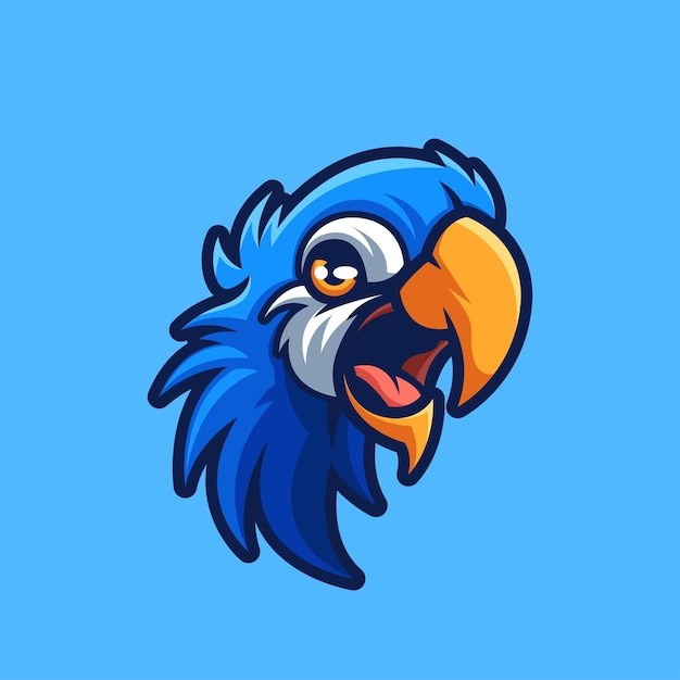 Vector angry parrot blue head cartoon illustration mascot