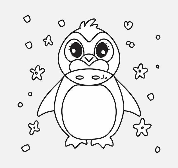 Vector angry penguin head hand drawn sketch illustration wild animals white background