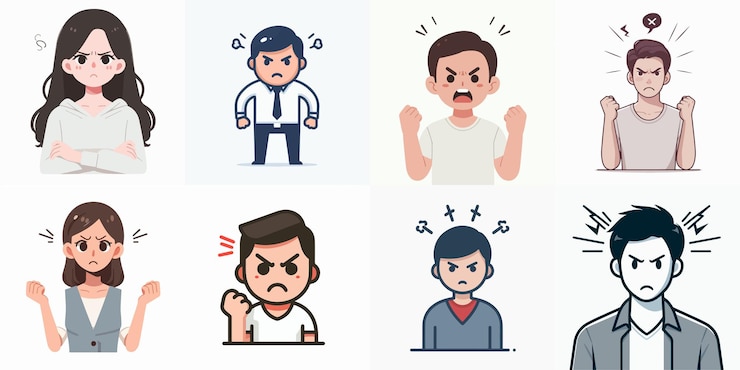 Vector フラットなデザインスタイルの怒った人々のキャラクター