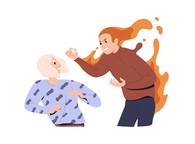 Angry people quarreling. conflict between aggressive women in anger and rage. fight of annoyed irritated characters shouting and screaming. flat vector illustration isolated on white background.