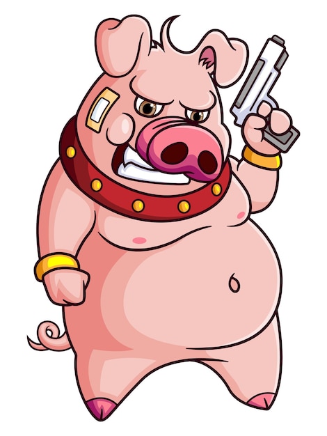 The angry pig holding gun