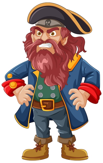 Angry Pirate Cartoon Character Wearing Hat Standing