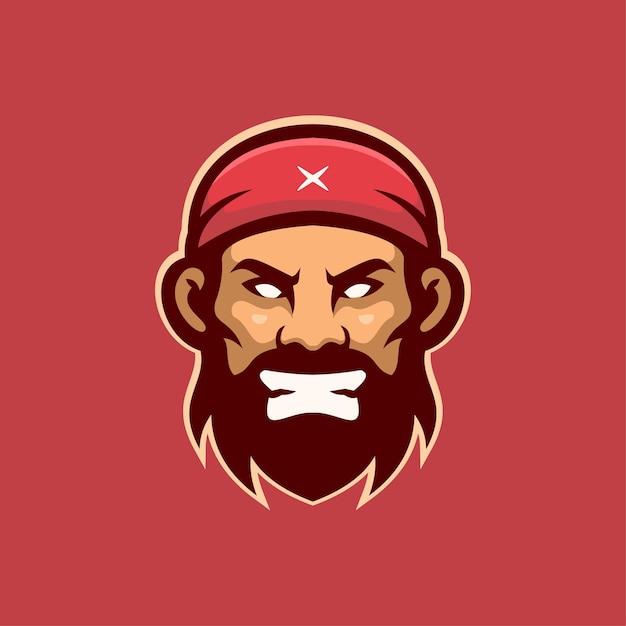 Illustrazione arrabbiata del modello di logo del fumetto della testa del pirata. logo esport gioco vettore premium