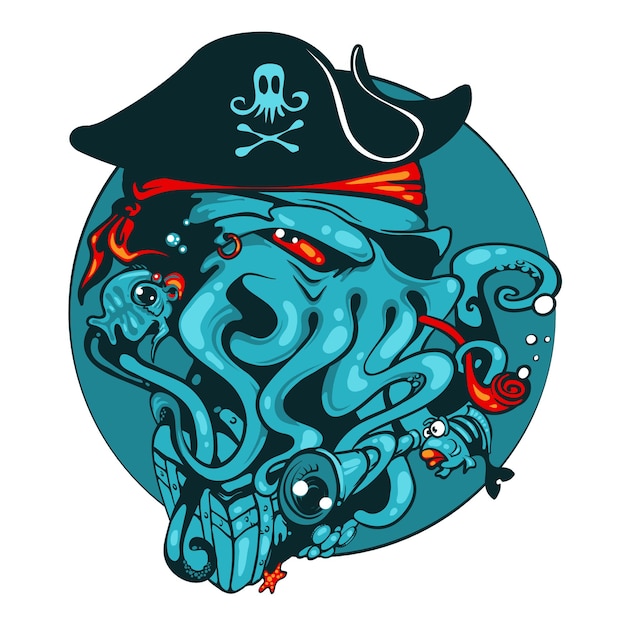 Vector angry pirate octopus wearing hat and eye patch