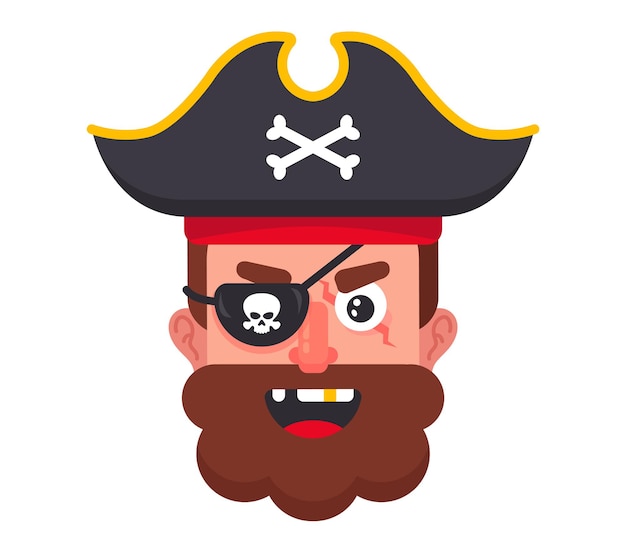 Pirata arrabbiato con barba e cappello. rapinatore di mare. illustrazione vettoriale piatto.