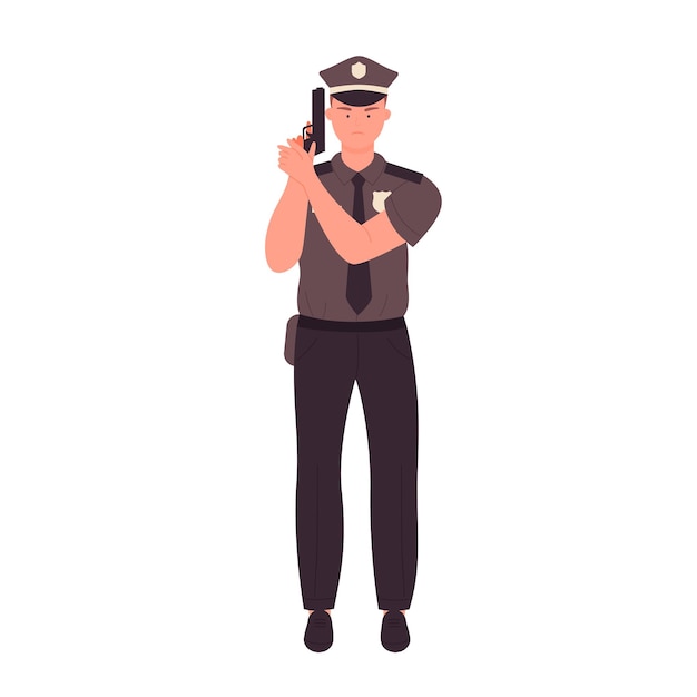 Вектор Разгневанный полицейский держит пистолет