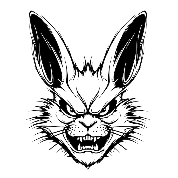 Разгневанный кролик ручной эскиз в стиле комикса вектор для раскрашивания книг