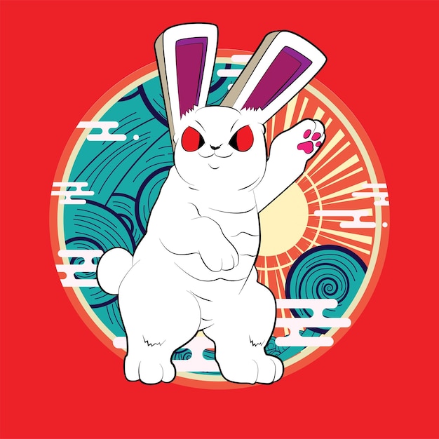 Angry Rabbit-illustratie voor nieuwjaarslogo-notitieboekje en achtergrond