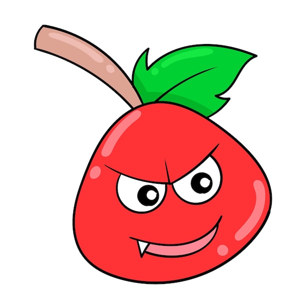 Angry red face tomato doodle icon image kawaii