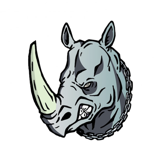 Angry Rhinoceros Head Logo Character Illustration
