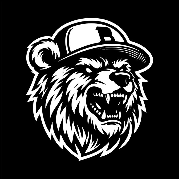 Angry roaring bear head black and white vector illustration design