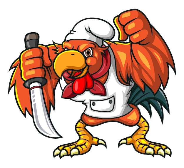 The angry rooster holding knife