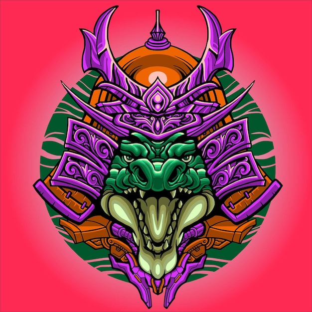 Vector angry samurai crocodile head