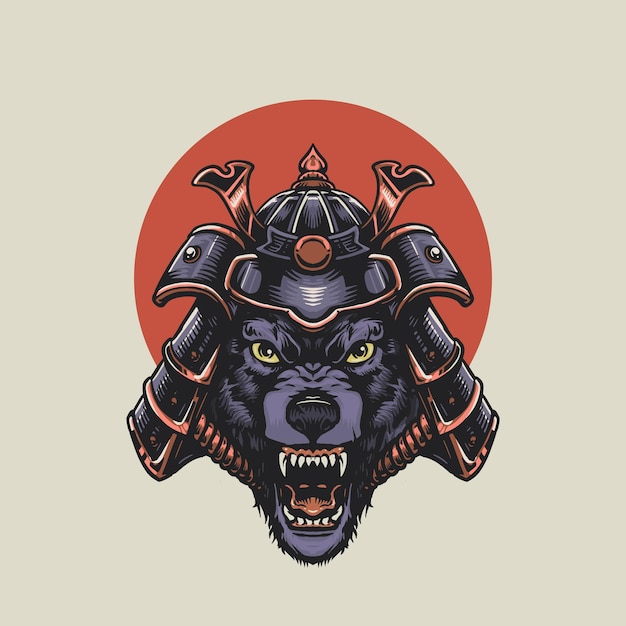 Angry samurai wolf illustration